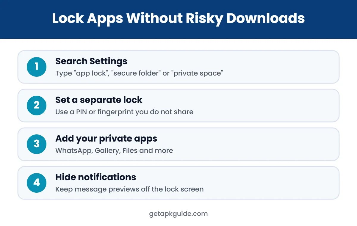 App lock steps infographic for Android