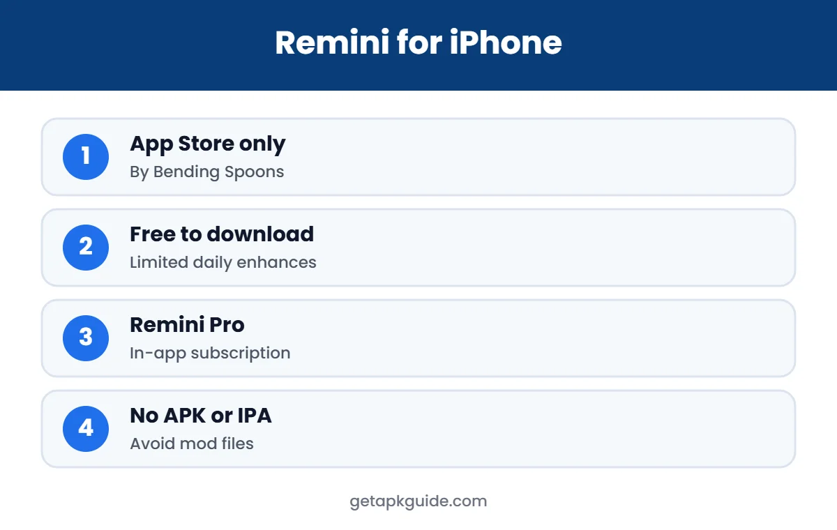 Remini for iPhone key facts infographic
